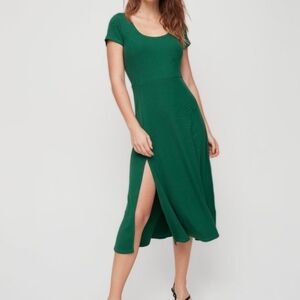 Aritzia Wilfred Oralie Green Scoop Neck Rib Knit Midi Dress Large